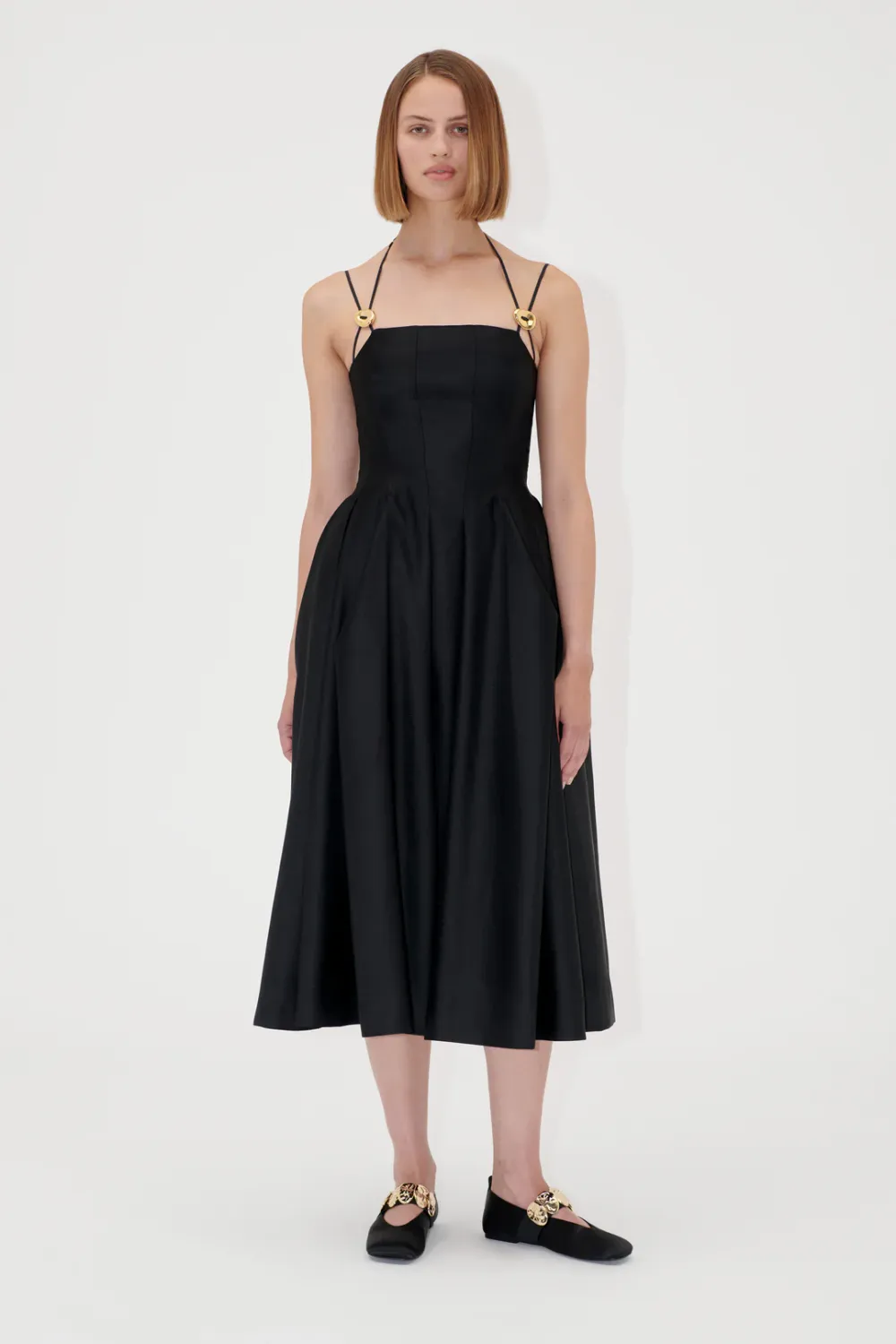 HIGH VOLUME DRESS - black satin tailoring STINE GOYA