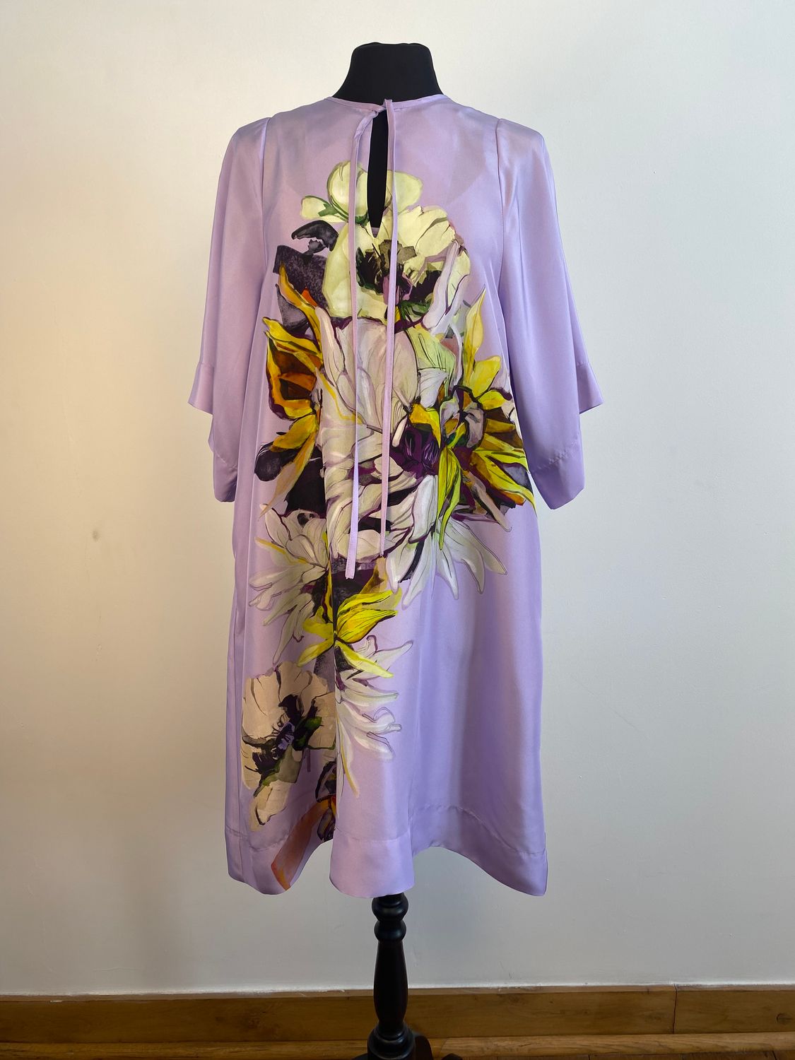 Silk lavender dress with flowers PSOPHIA