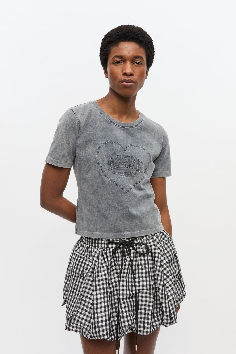 Heavy Cotton Jersey Heart Small T-Shirt GANNI
