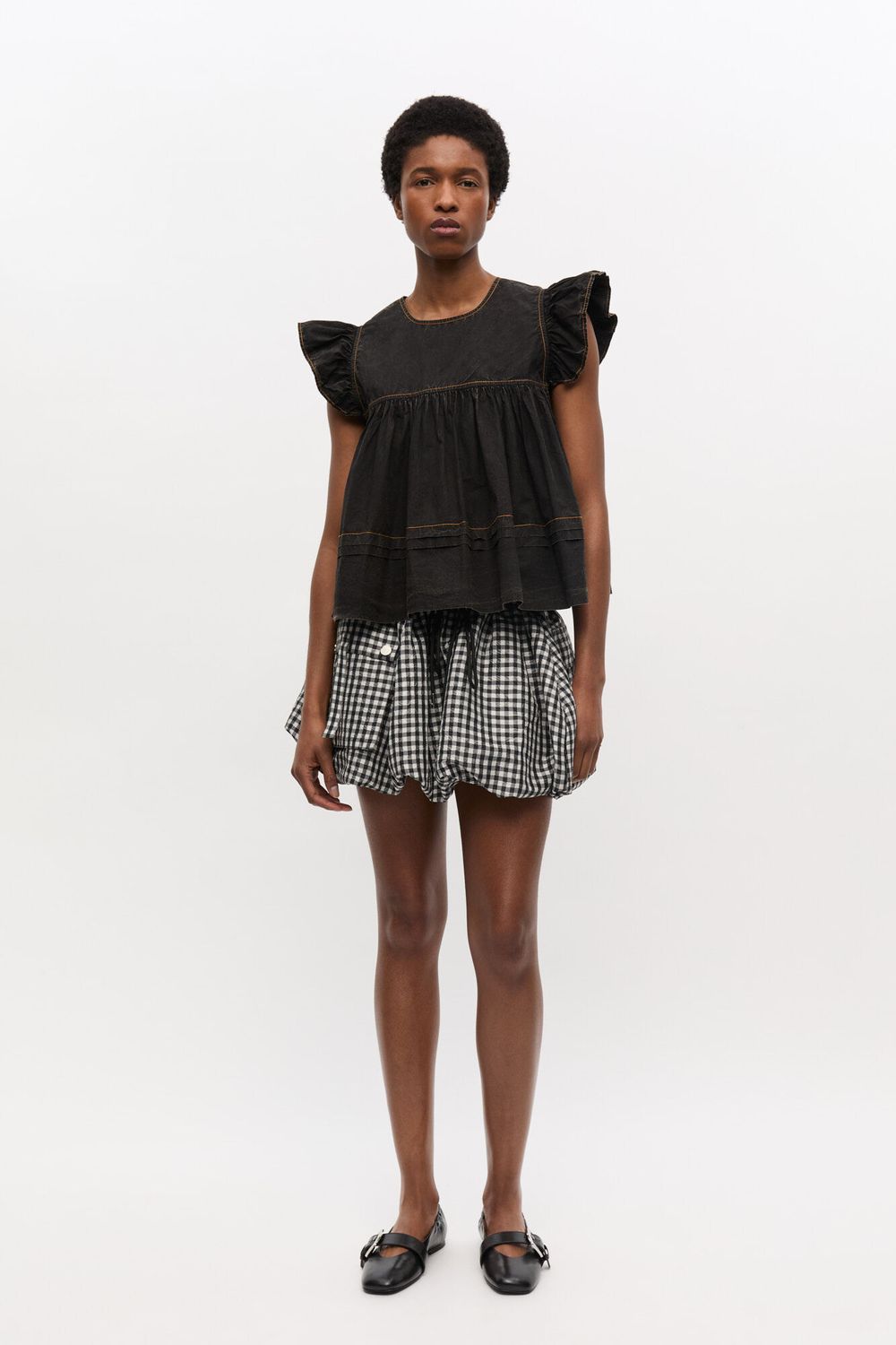 Garment Dyed Cotton Frill Sleeve Top
