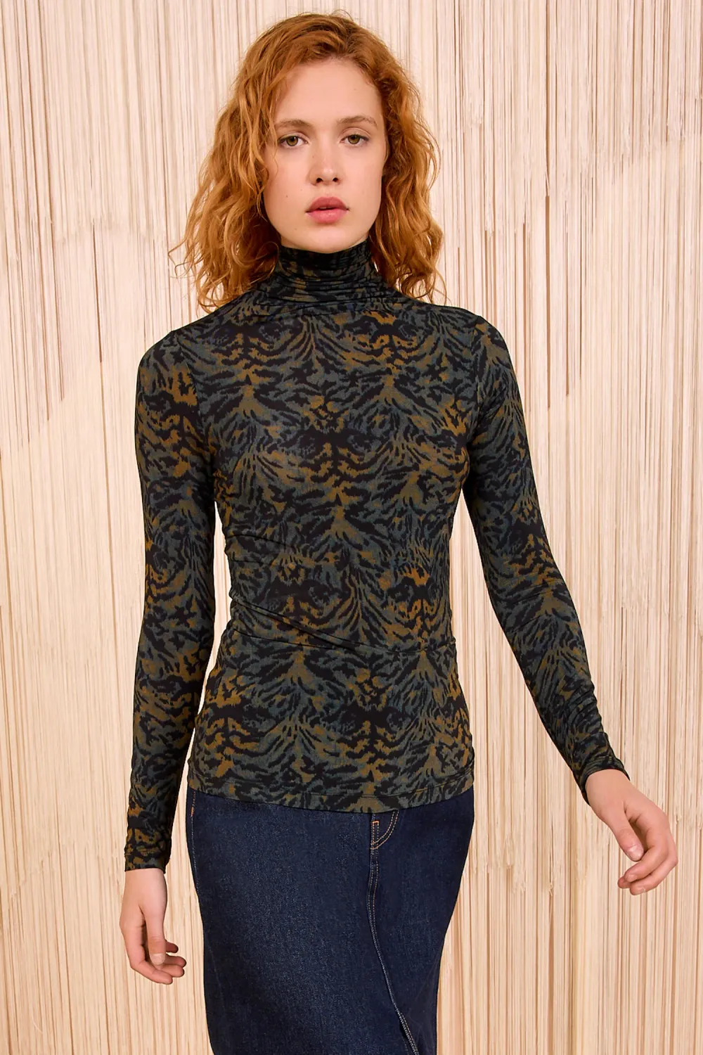 Aurelia jersey long sleeve turtleneck top - desert jasper ULLA JOHNSON