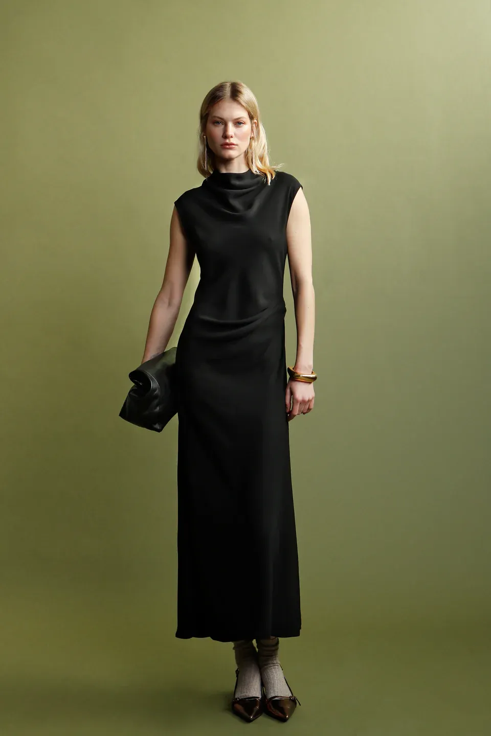 NAIA clean cut draped dress - black PSOPHIA
