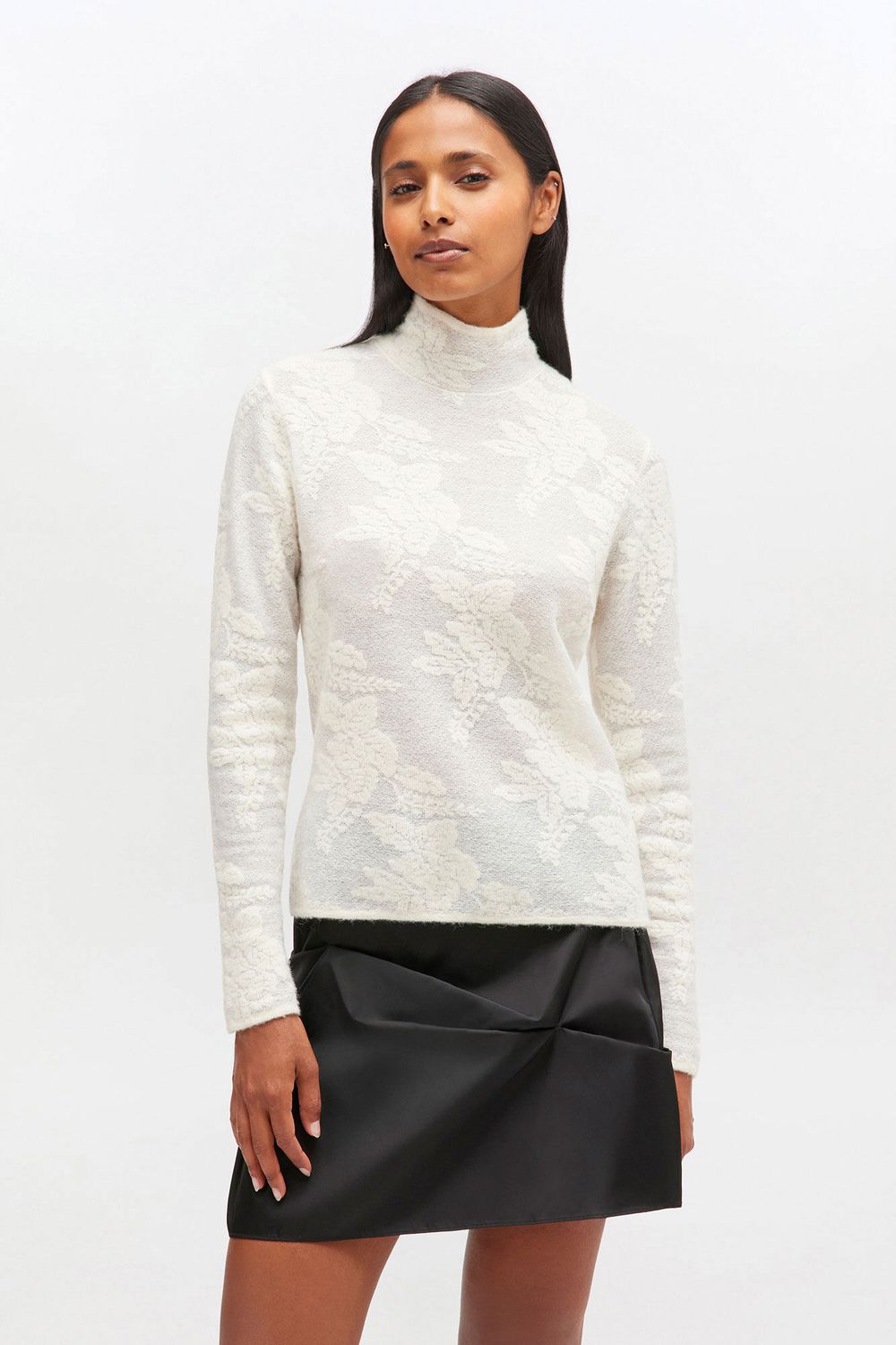 Sheer Flower Jacquard Mockneck - Sand GANNI