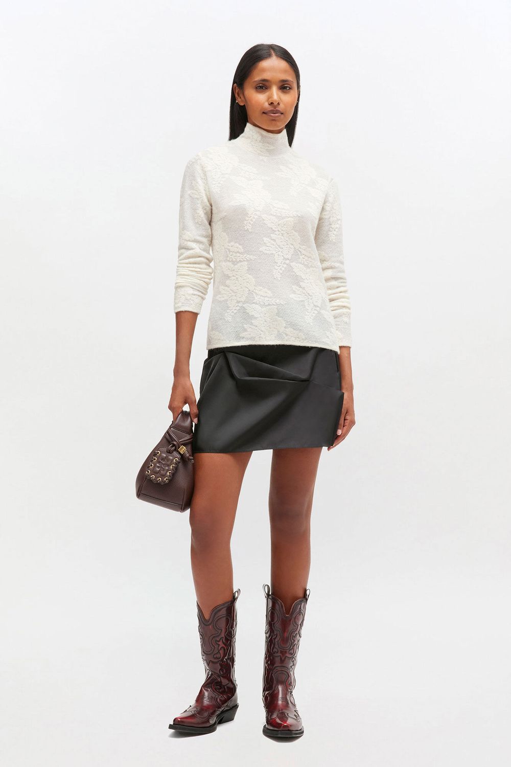 Sheer Flower Jacquard Mockneck - Sand GANNI