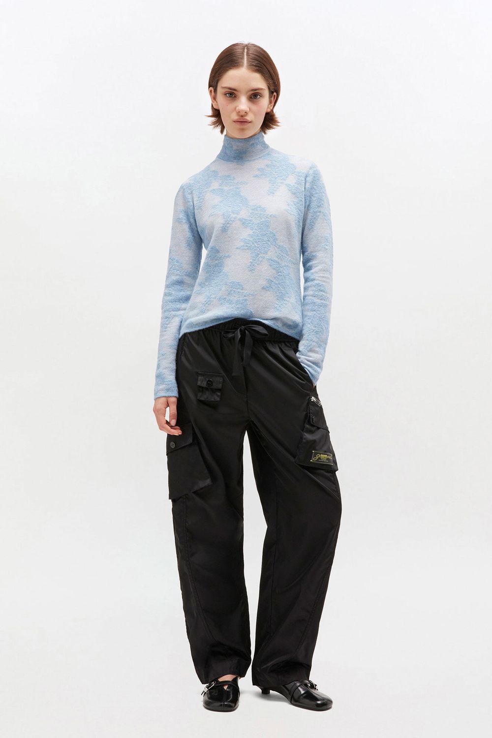 Sheer Flower Jacquard Mockneck - Blissful blue GANNI