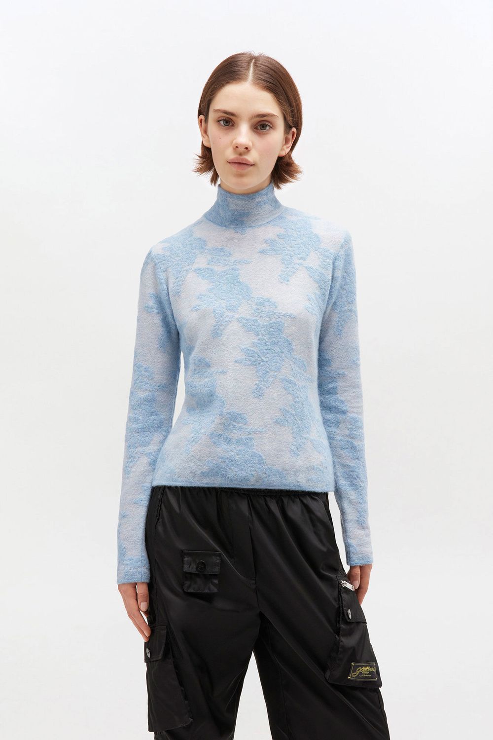Sheer Flower Jacquard Mockneck - Blissful blue GANNI