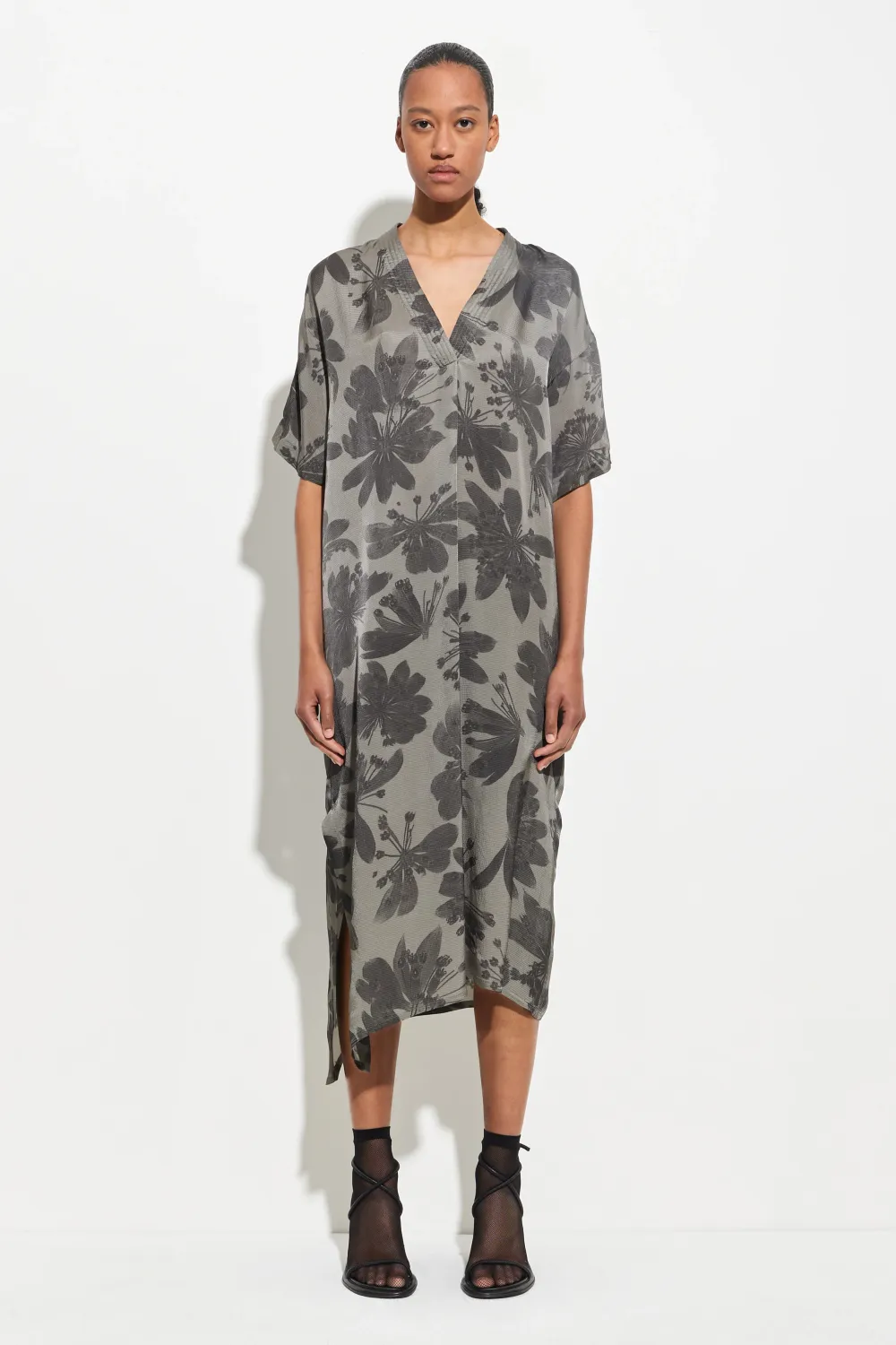 DIVES rayon kaftan dress - dark mud seaweed bugra CHRISTIAN WIJNANTS
