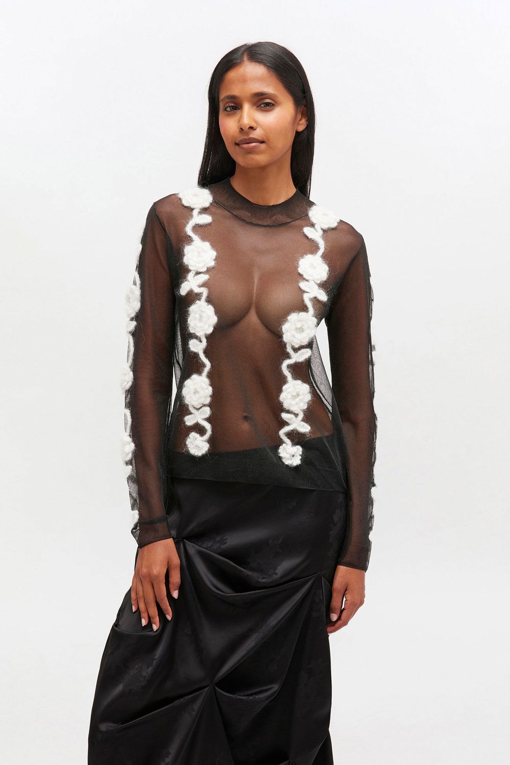 Sheer flower crochet applique top  GANNI