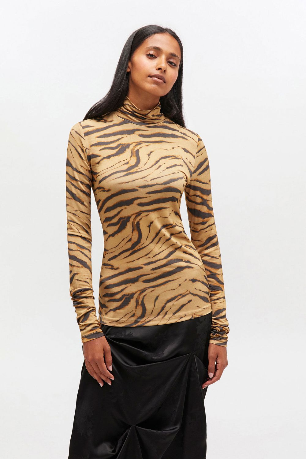 Printed Shiny Jersey Turtleneck  GANNI