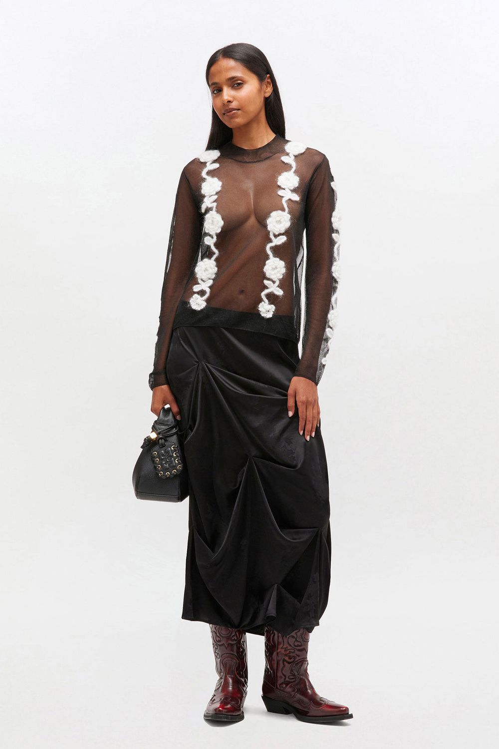 Sheer flower crochet applique top  GANNI
