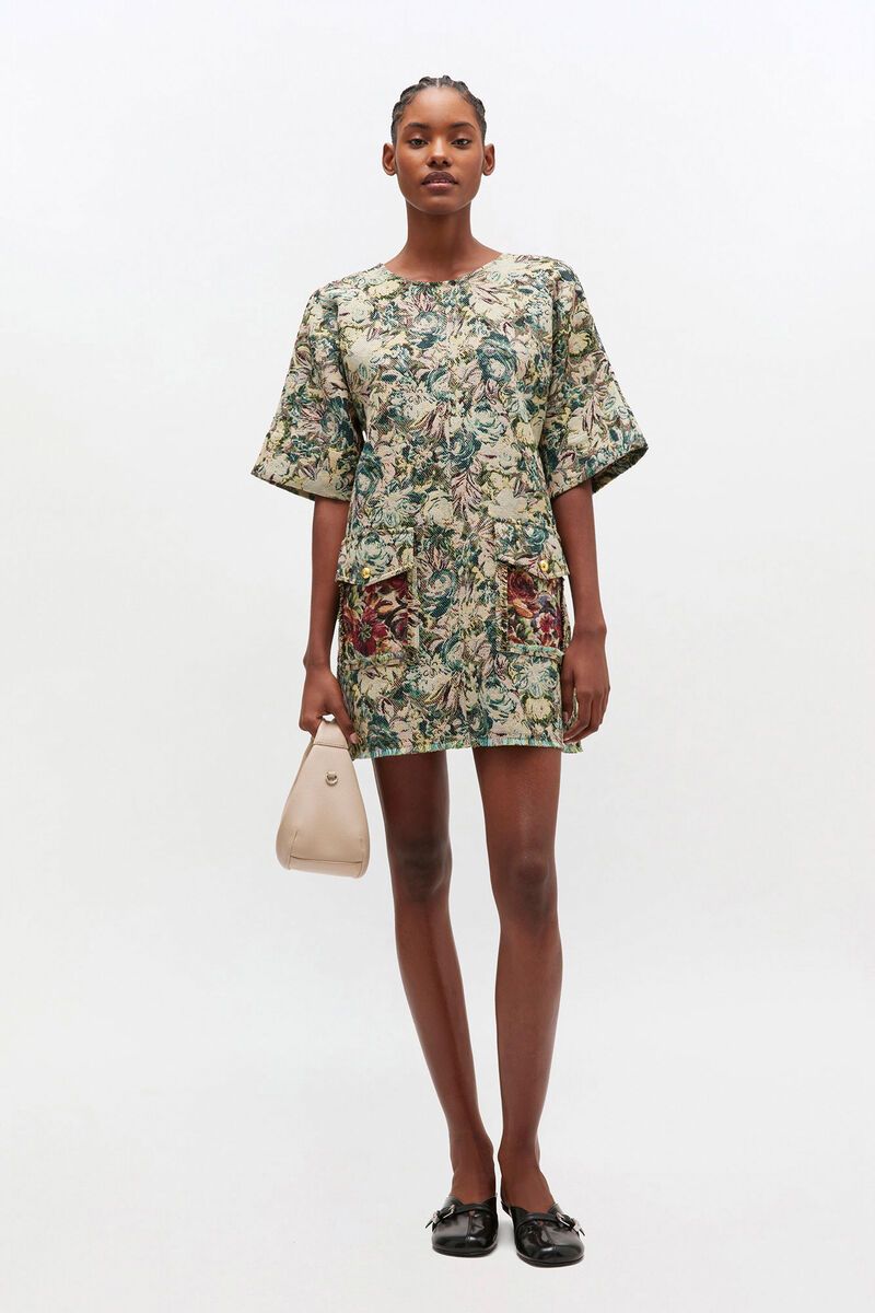 Tapestry Jacquard Boxy Kimono Mini Dress GANNI