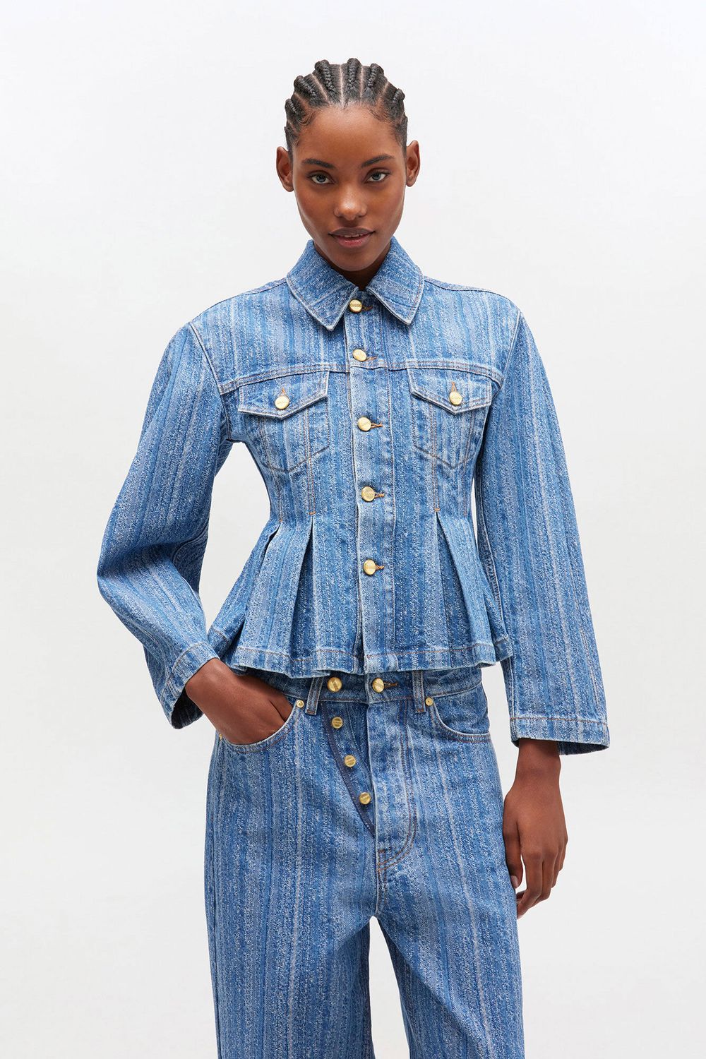 Structured Denim Fitted Jacket GANNI