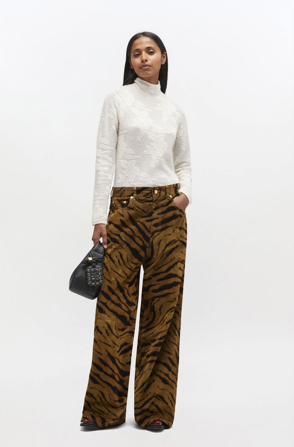 Printed Flock Denim Baggy Jeans GANNI