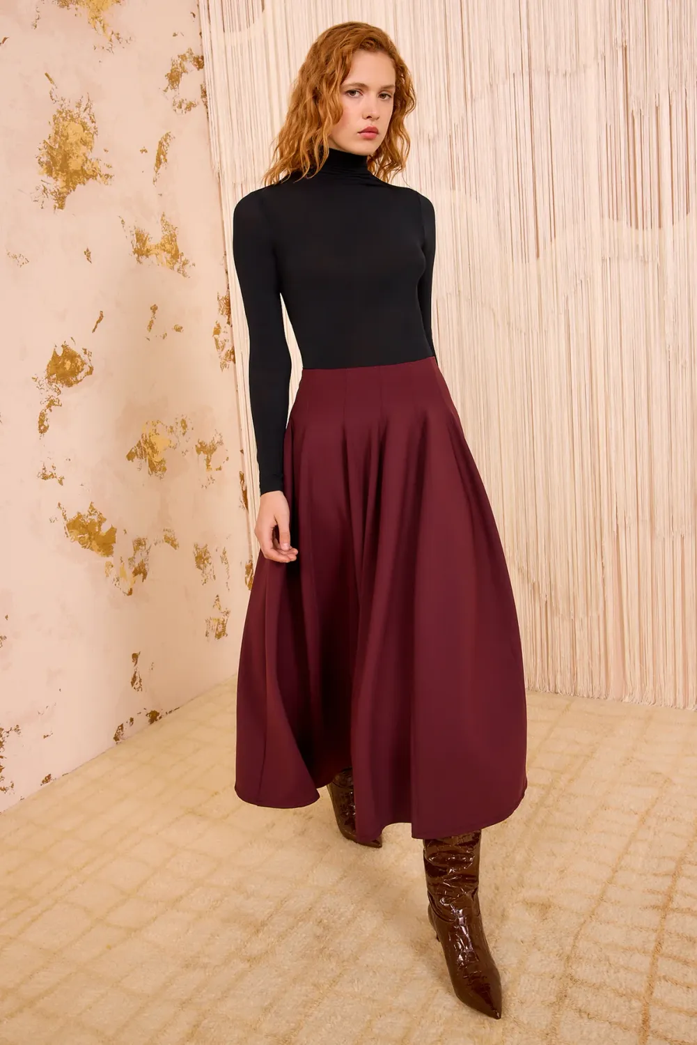 Rea High Waist Midi Skirt - MAHOGANY  ULLA JOHNSON
