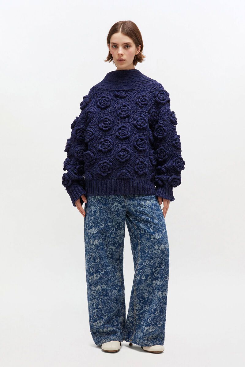 Flower Crochet Alpaca Sweater Paloma - blue GANNI