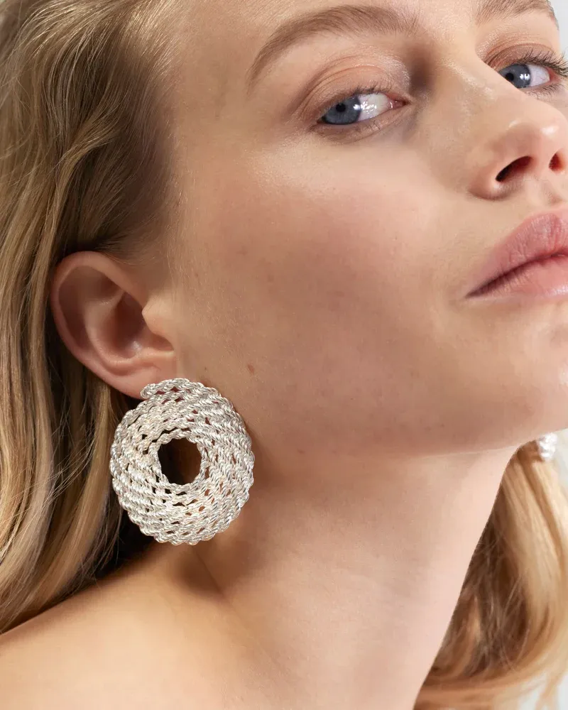 Coiled rope chain earrings with studded clips -sterling silver WOUTERS &amp; HENDRIX