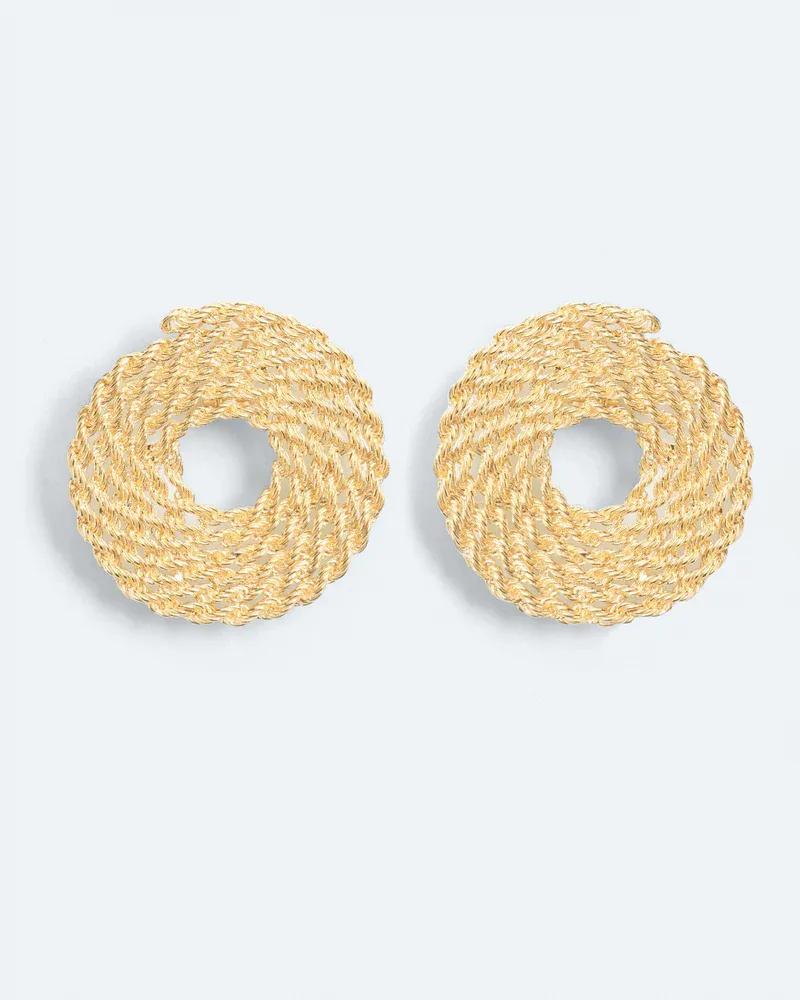 Coiled rope chain earrings with studded clips - gold plated silver WOUTERS &amp; HENDRIX