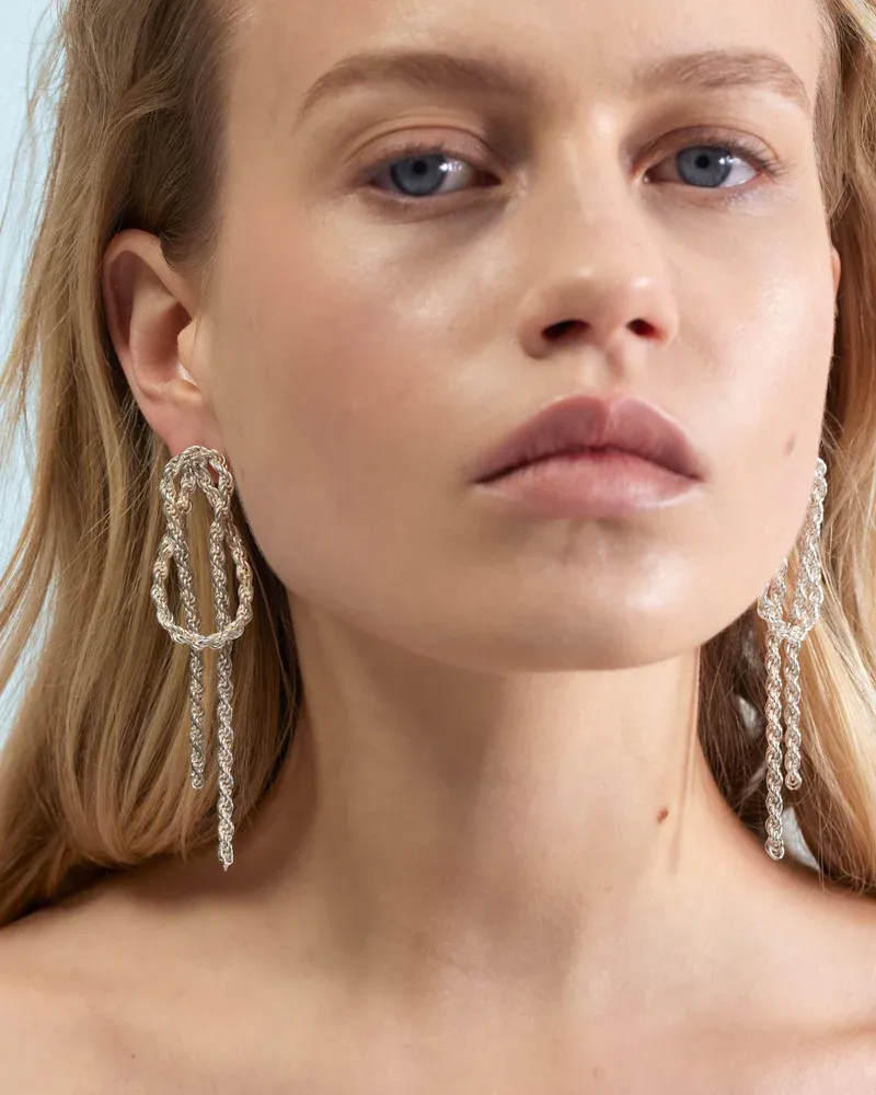 Bowline on a bight stud earrings with dangling chains - sterling silver  WOUTERS &amp; HENDRIX