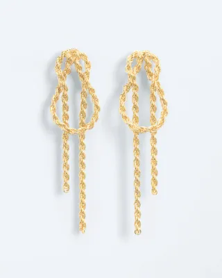 Bowline on a bight stud earrings with dangling chains - gold plated silver  WOUTERS &amp; HENDRIX