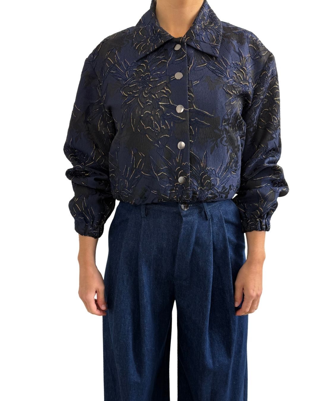 Jill Bomber - black blue flower KATERIN THEYS