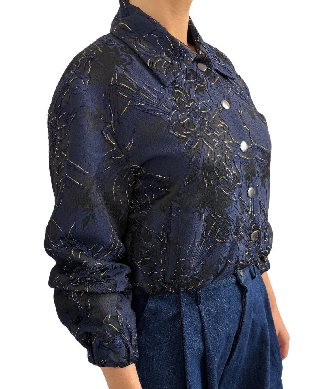 Jill Bomber - black blue flower KATERIN THEYS