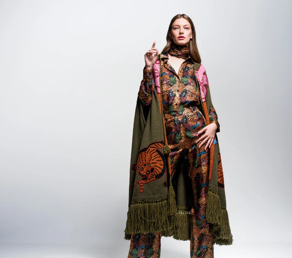 Sapphire Cape Duffel Bag Embroidered Knitted Cape PAULA