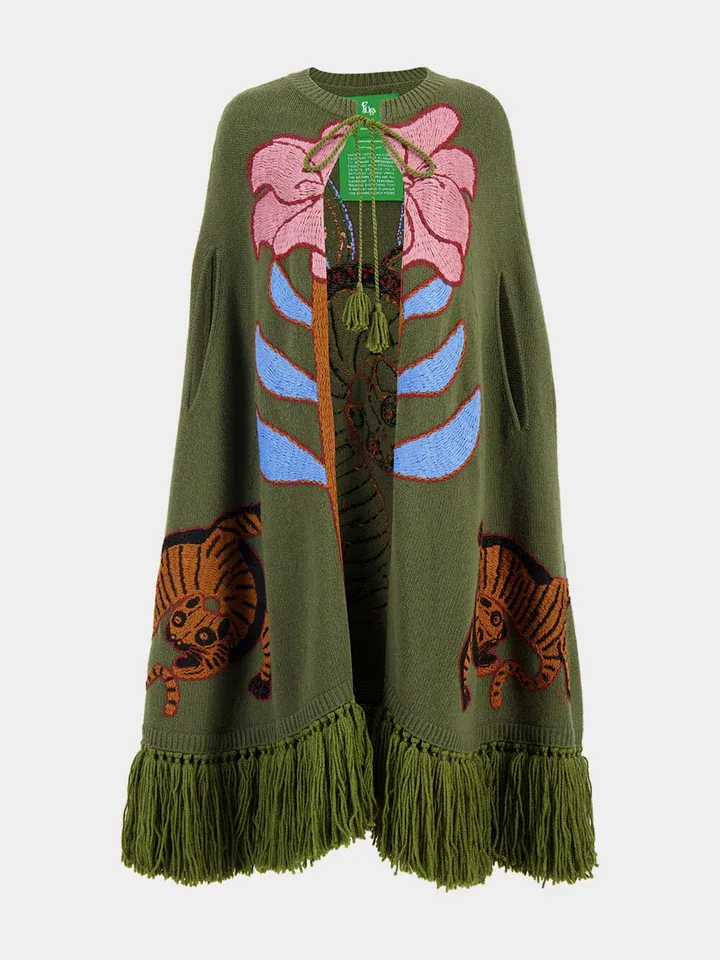 Sapphire Cape Duffel Bag Embroidered Knitted Cape PAULA