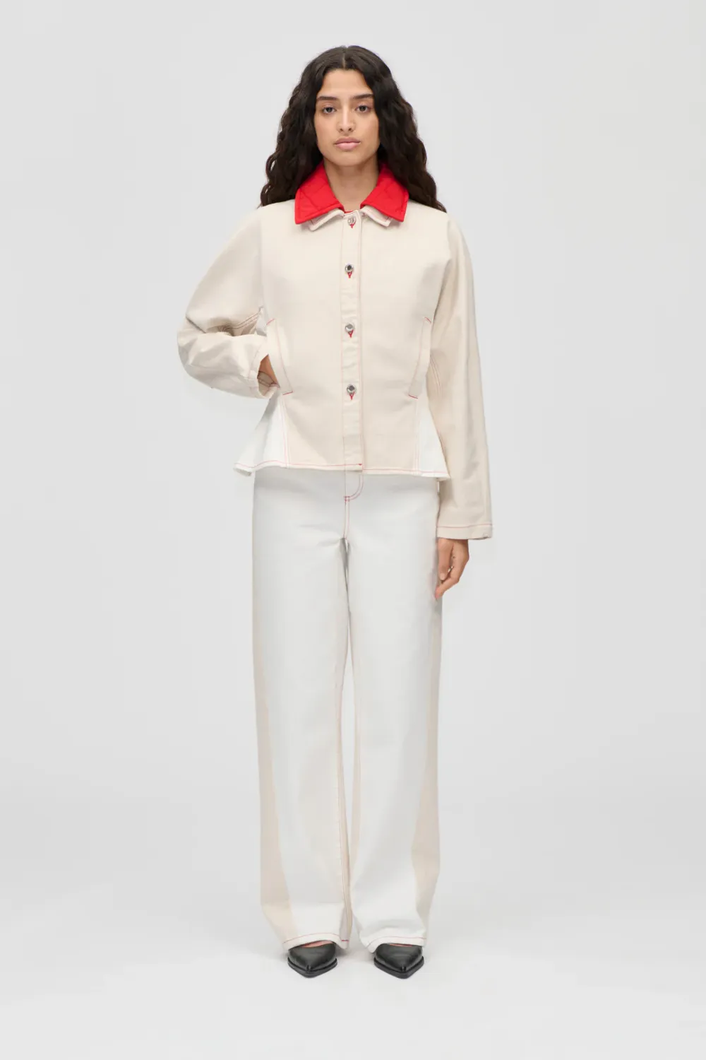 TWIST KNEE SEAM DENIM PANT - NATURAL/CONTRAST RED STINE GOYA