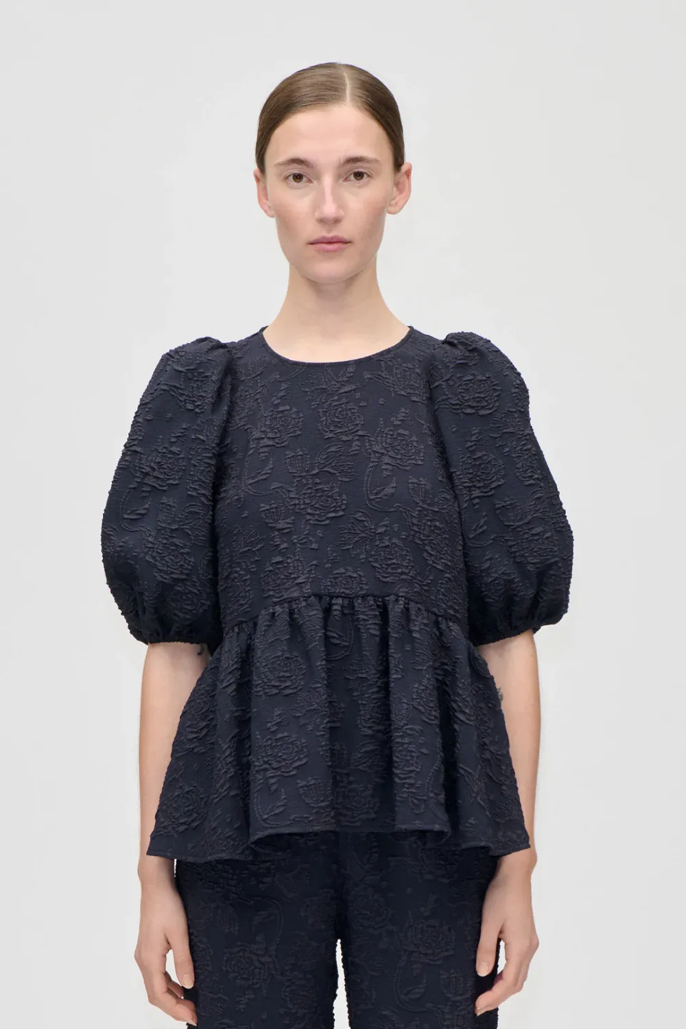 PUFF SLEEVE PEPLUM TOP - GARDEN RELIEF STINE GOYA