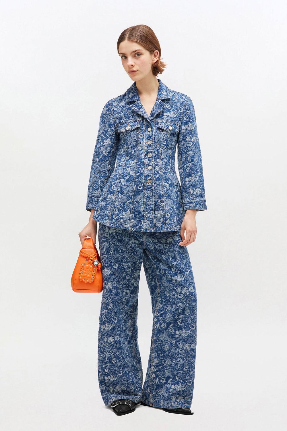 Tapestry Denim Fitted Blazer GANNI