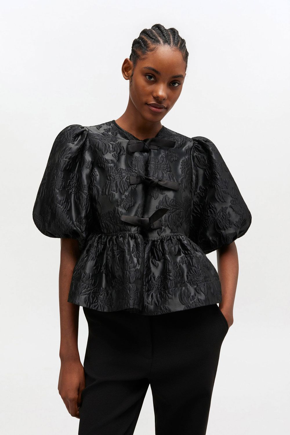 Satin Cloque Peplum Blouse - Black GANNI