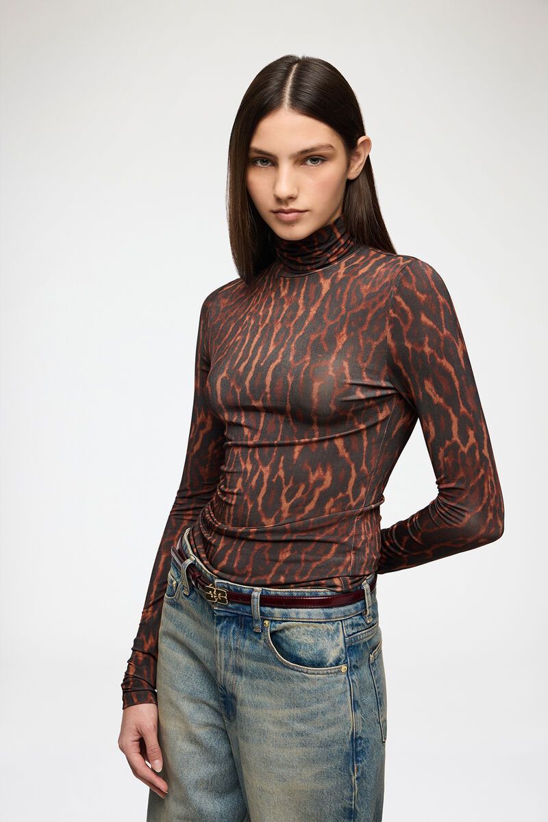GANNI - Turtleneck in Printed Jersey (Rawhide)