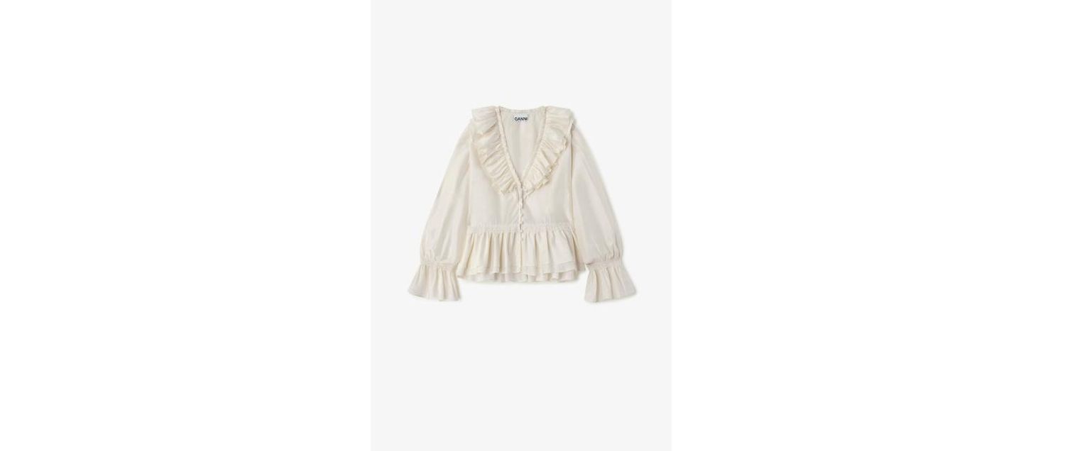 GANNI - Blouse in Viscose Silk (Egret)