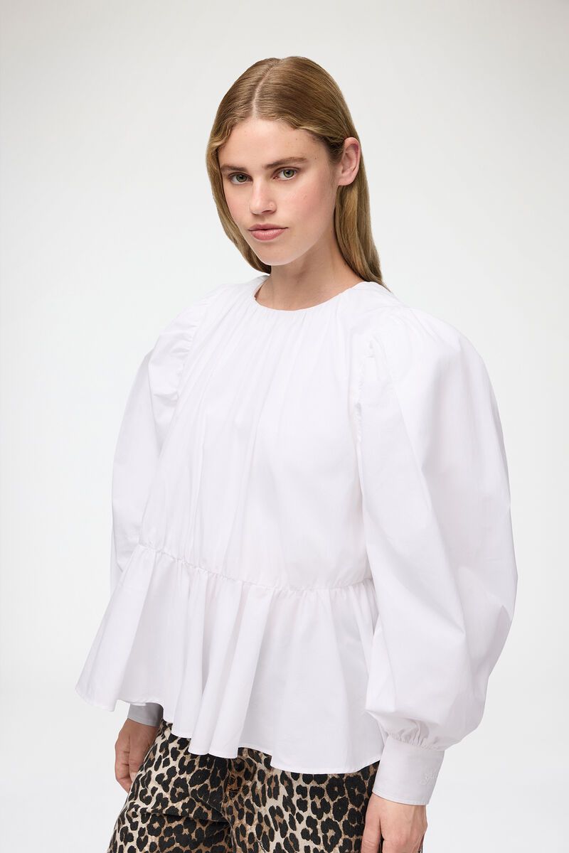 GANNI - Blouse in Compact Poplin (Bright White)