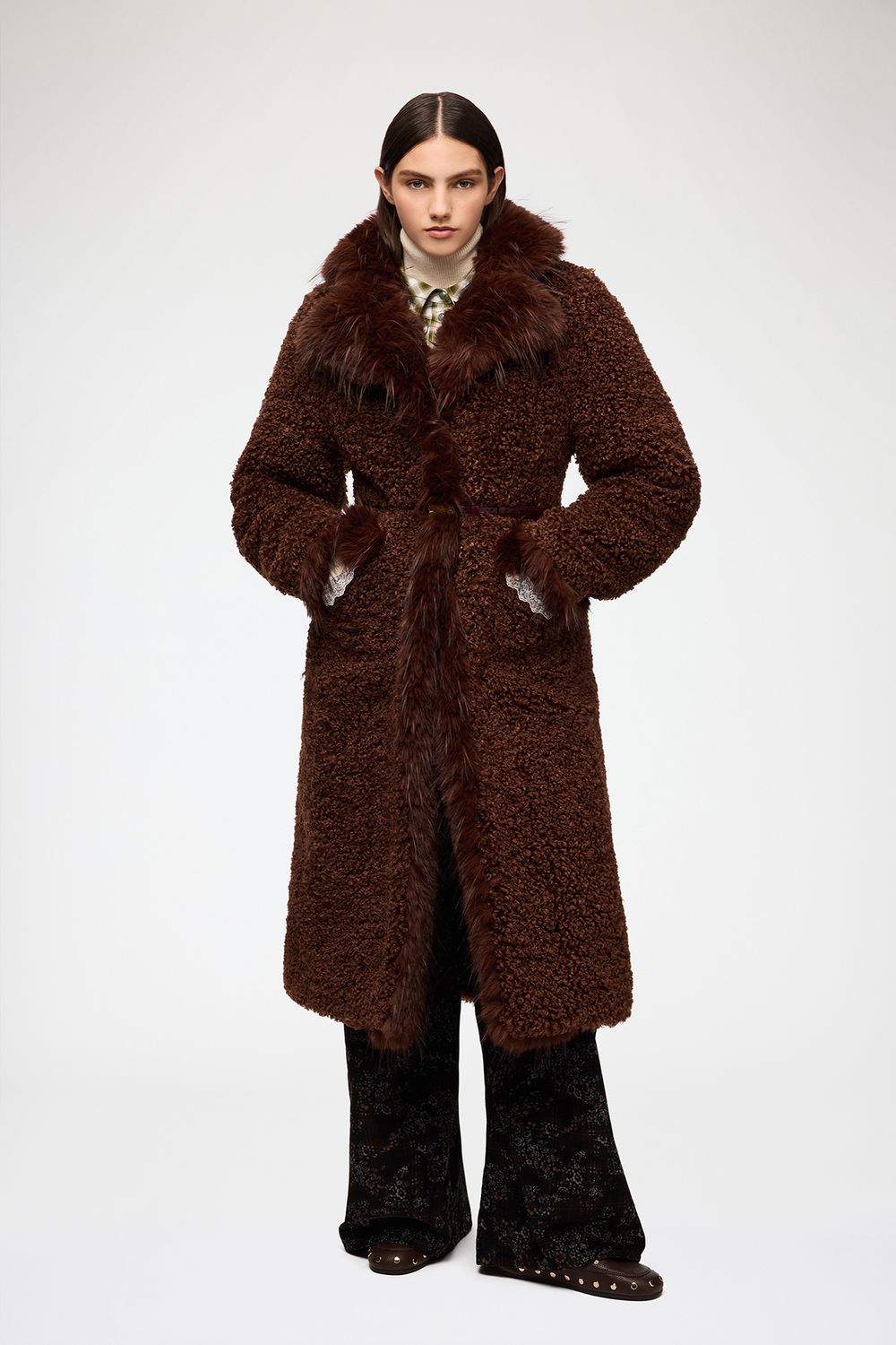 GANNI - Alternative Shearling Coat (Chocolate Brown)