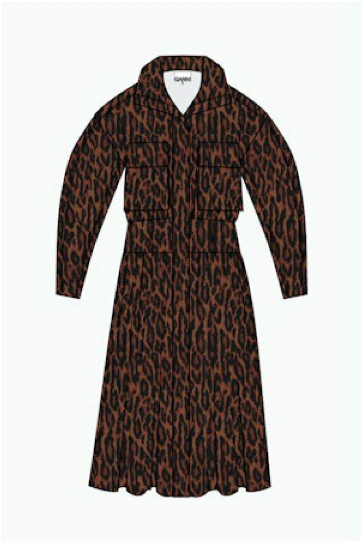 GANNI - Printed Stretch Cotton Long Utility Dress (Rawhide)