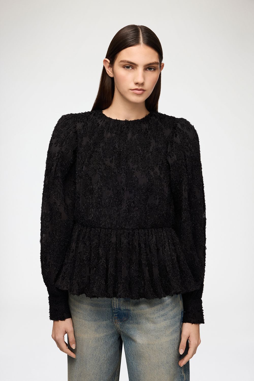 GANNI - Blouse in Pleated Fil Coupe (Black)
