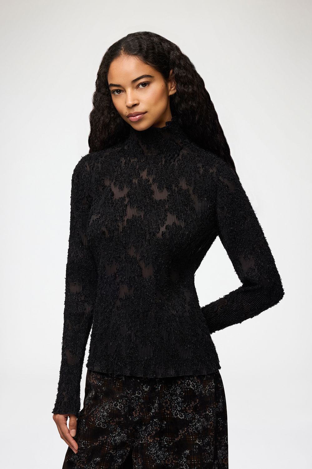 GANNI - Turtleneck in Pleated Fil Coupe (Black)