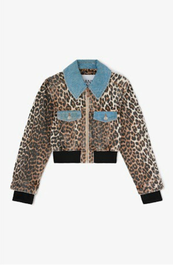 GANNI - Small Bomber Jacket in Print Denim (Almond Milk)
