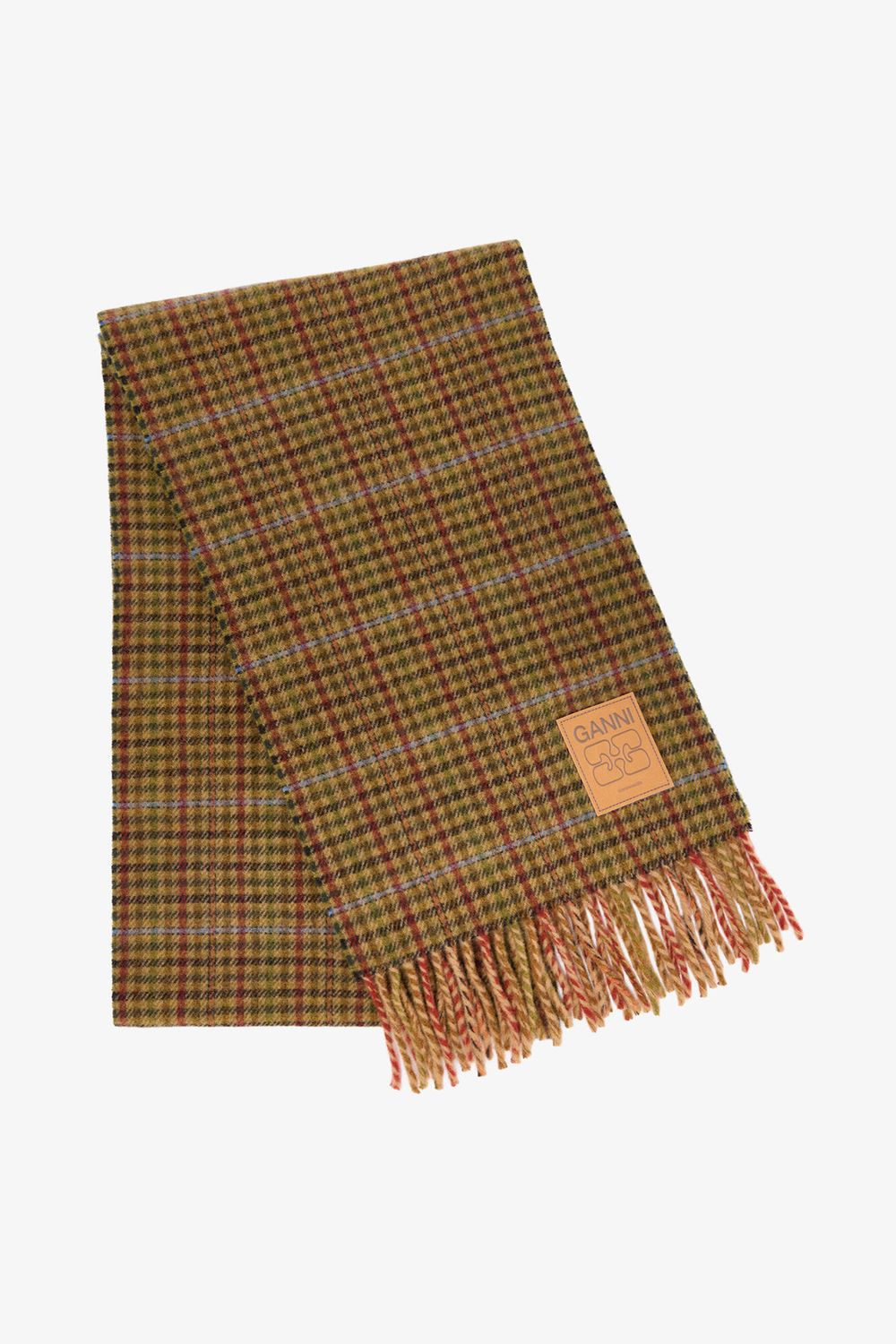 GANNI Compact Wool Scarf Mini Checks