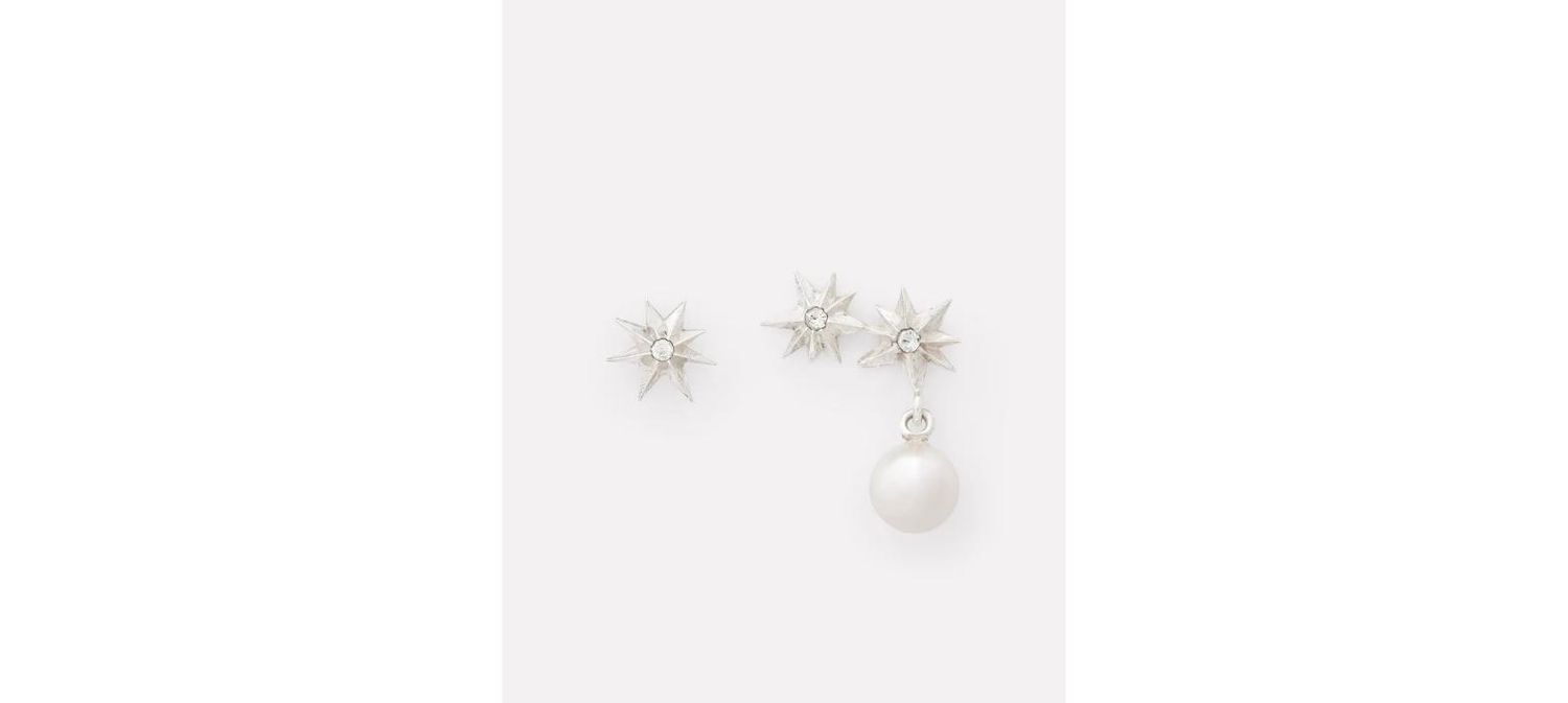 WOUTERS EN HENDRIX - Star stud earrings with crystal and dangling pearl