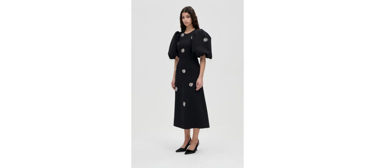 STINE GOYA - Puff Sleeve Midi Dress - Pearl Of Order