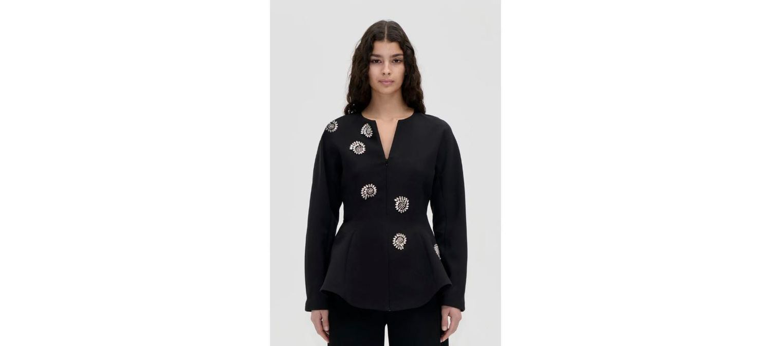 STINE GOYA - Flared Hem Zip-Up Top - Pearl Of Order