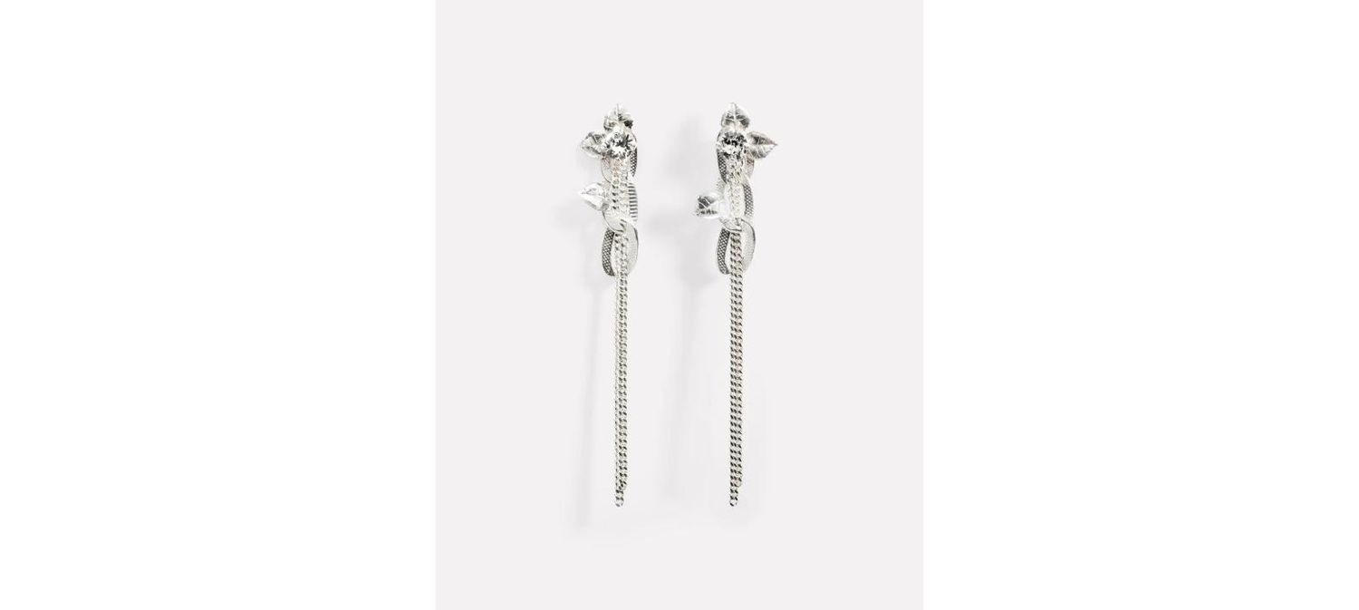 WOUTERS EN HENDRIX - Statement stud earrings with clear crystal flower and entangled flowing chains