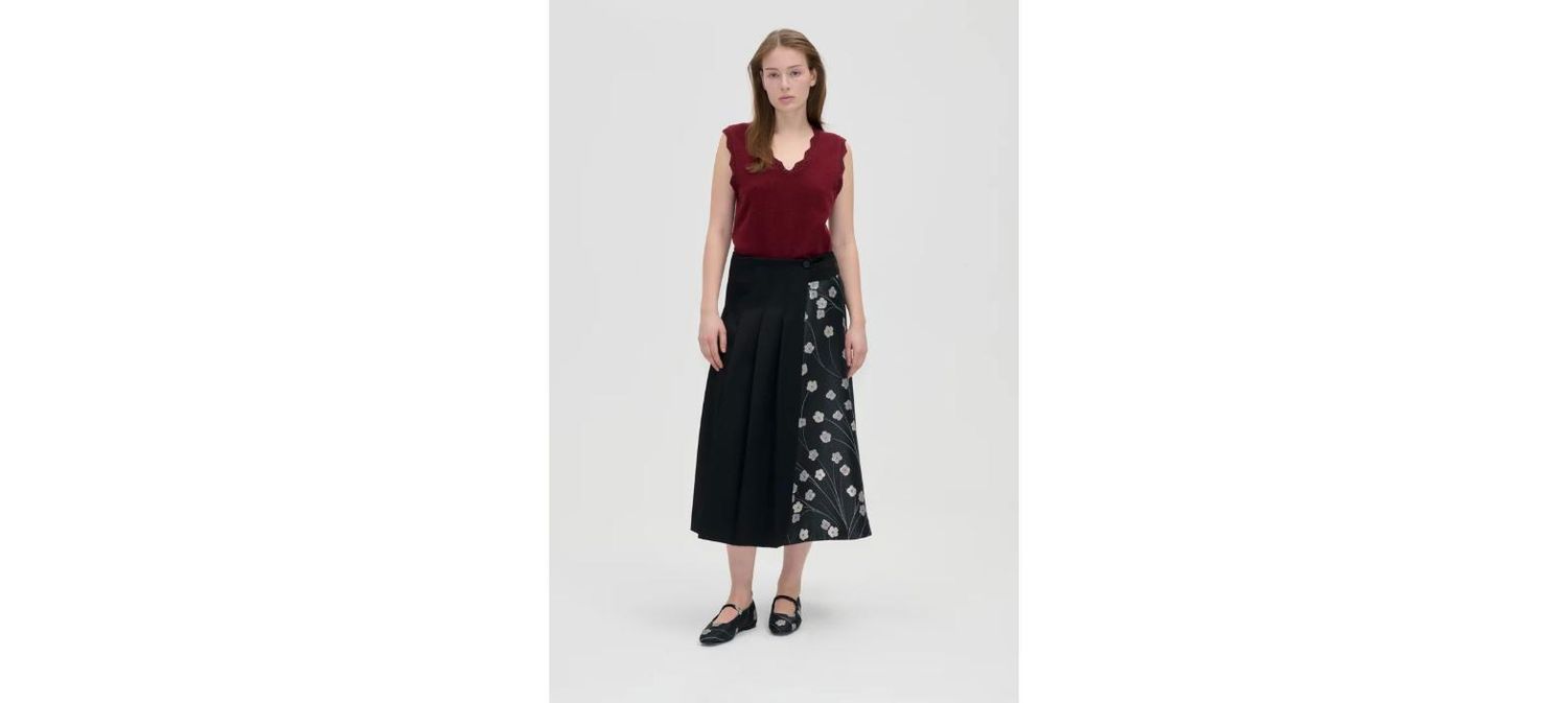 STINE GOYA - Hybrid Pleated Midi Skirt - Bouquet In Pieces