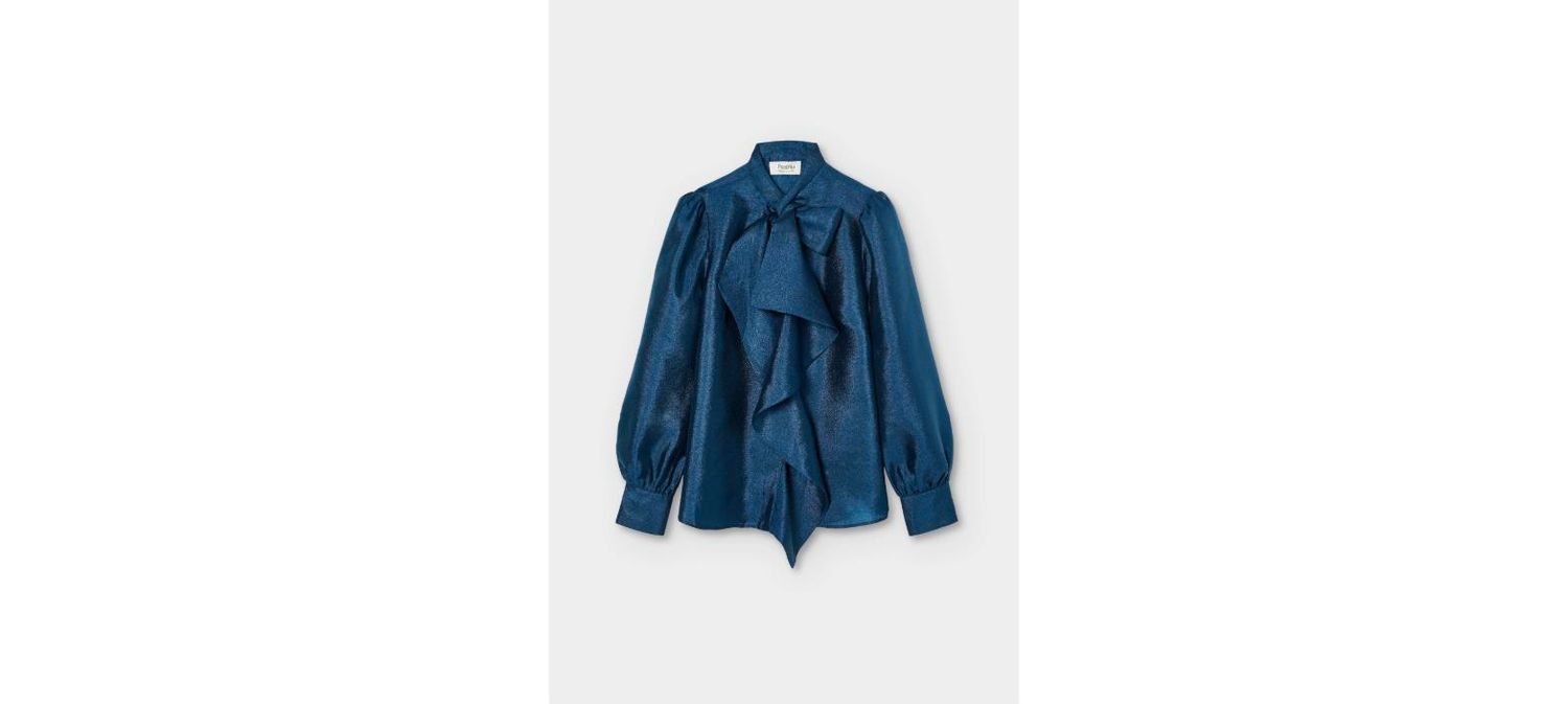 PSOPHIA - Fluid Victorian Sleeve Blouse with Bow Detail and Central Ruffle
