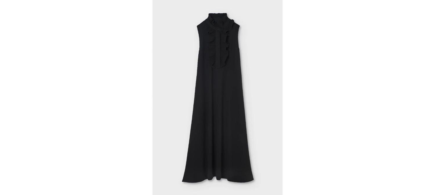 PSOPHIA - Long Flared Dress with Ruffled Bib