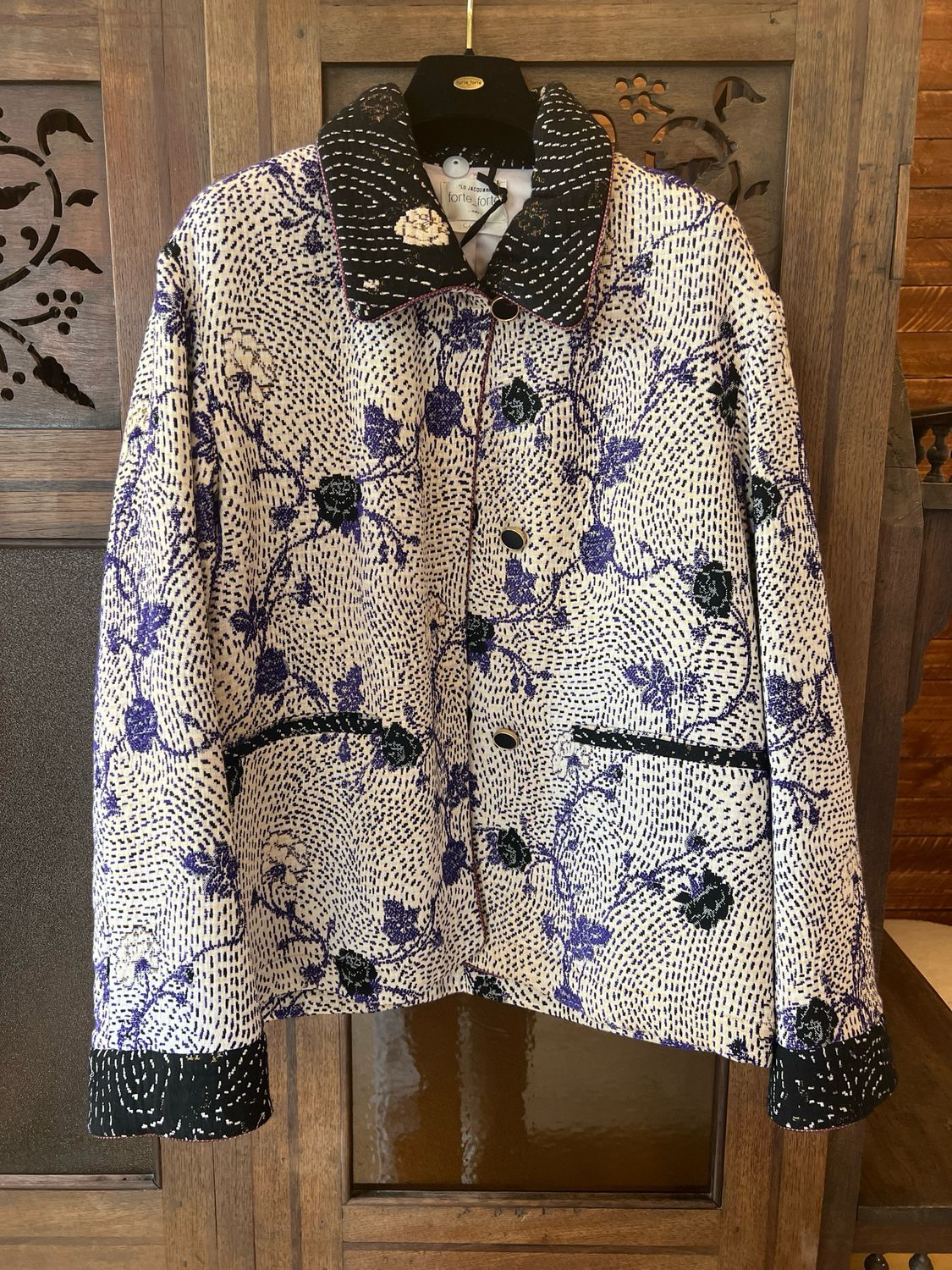 FORTE_FORTE - Cherry Blossom Padded Jacquard Short Coat