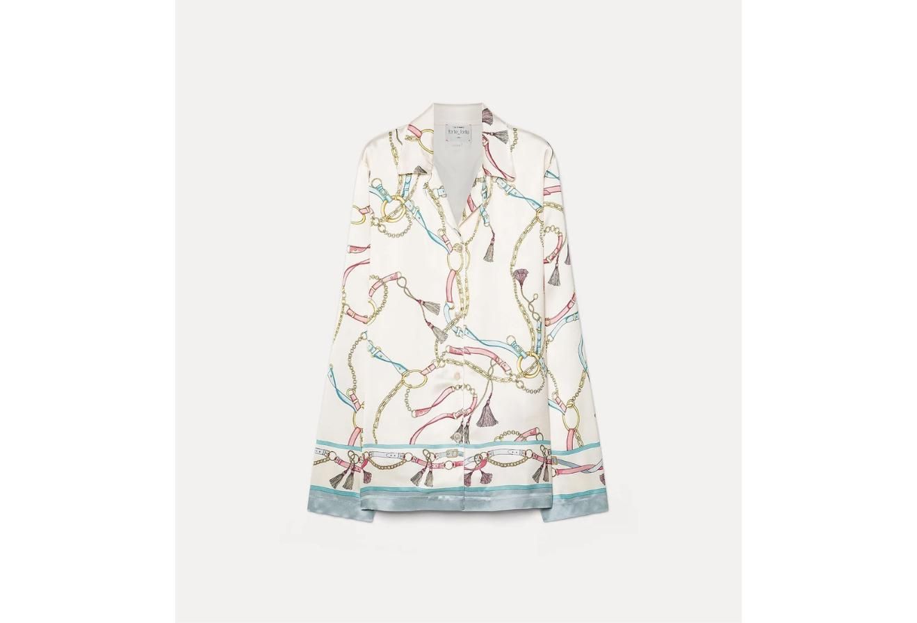 FORTE_FORTE - Pyjama Shirt With The Crown Placed Print Ivory