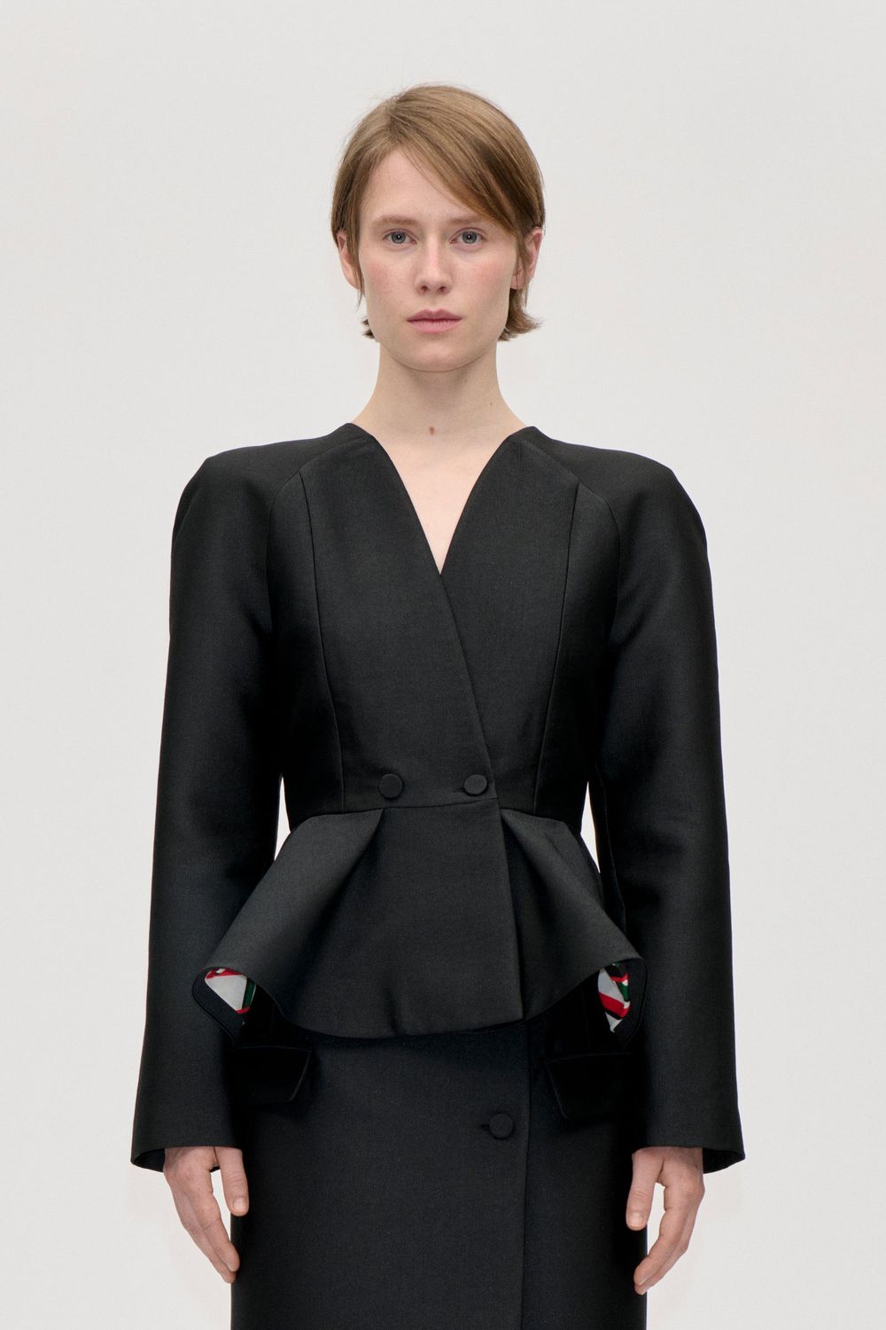 STINE GOYA - Peplum V Neck Jacket - Black